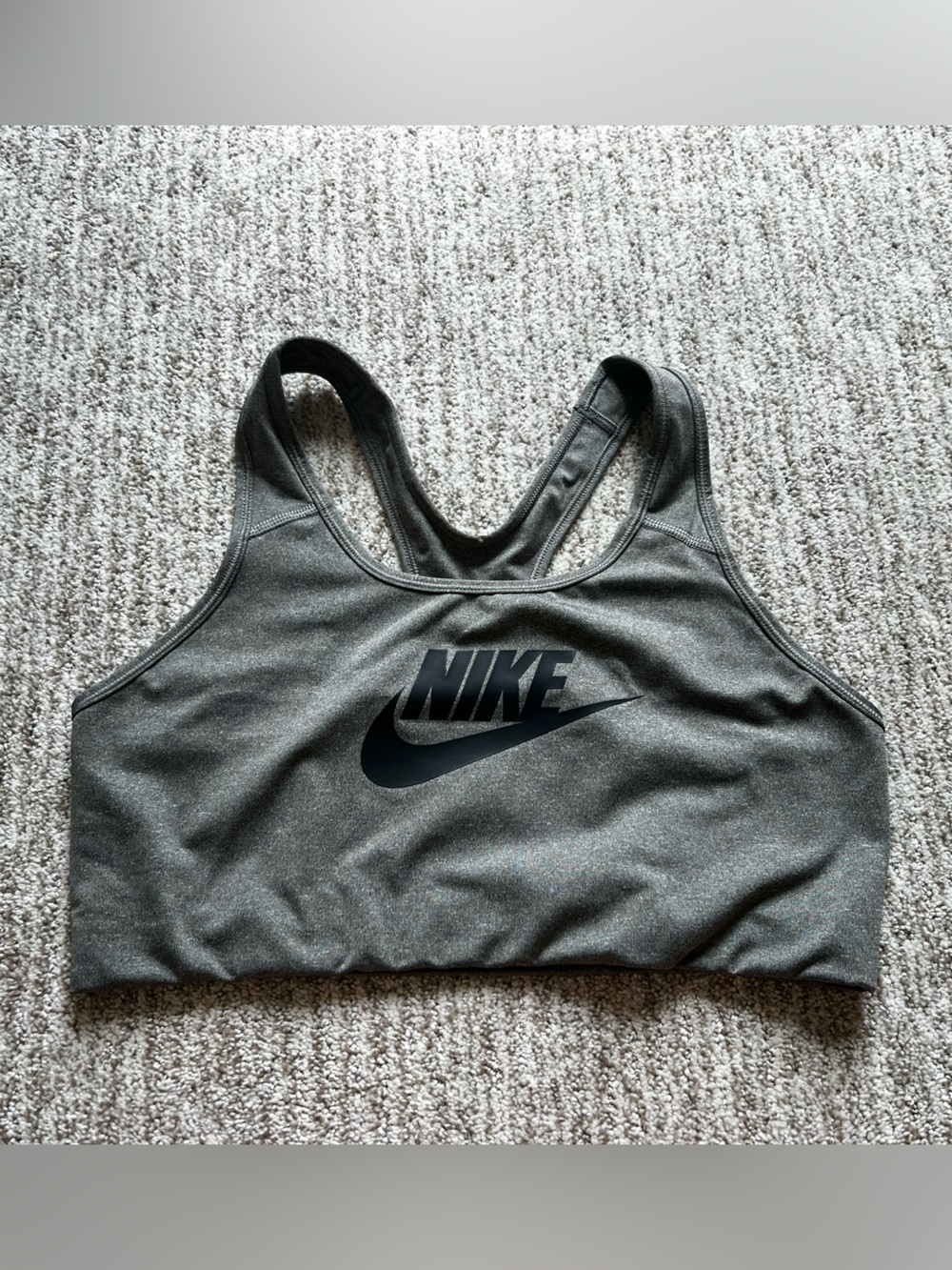 Nike Gray Racerback Sports Bra with Black Logo